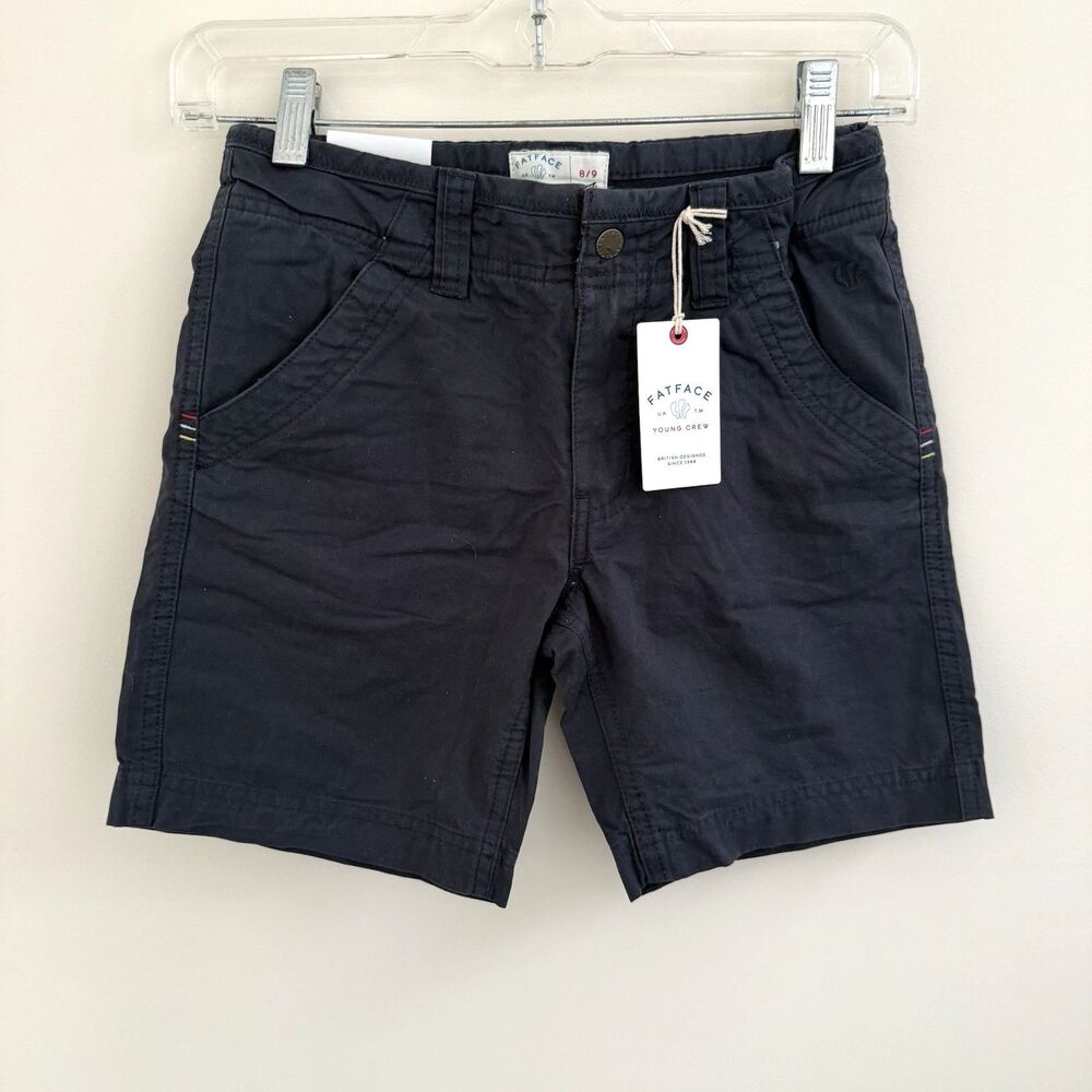 Fat Face Young Crew Boys Elias Flat Front Navy Shorts 8/9 Adjustable Waist NWT
